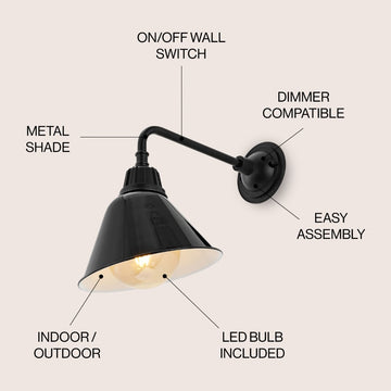 Croydon 9.63"  Farmhouse Industrial Indoor/Outdoor Iron LED Gooseneck Arm Outdoor Sconce - JONATHAN Y